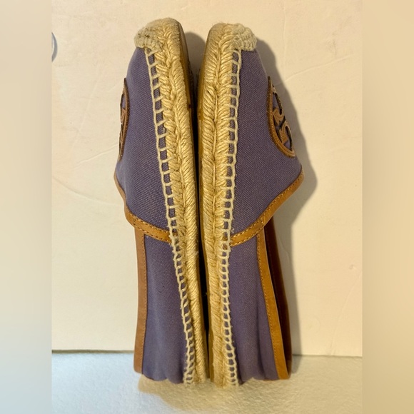 Tory Burch Canvas Espadrille Flats Purple Leather Logo Size 10 - Picture 4 of 9
